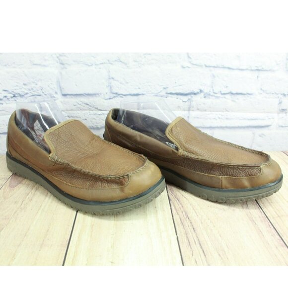 LL Bean All Week Brown Leather Shearling Lined Moccasin Slippers Size 11 M - Picture 3 of 9